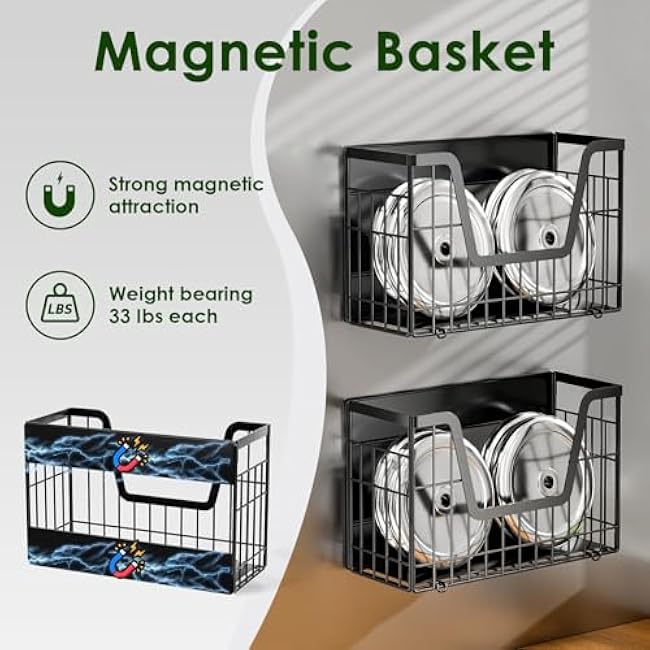 2 Set Magnetic Shelf for Fridge, Potato & Onion Storage Bins, Magnetic Fruit Basket for Refrigerator Pantry Kitchen Counter Laundry, Magnetic Fridge Organizer Spice Snacks Magnet Fridge Shelf