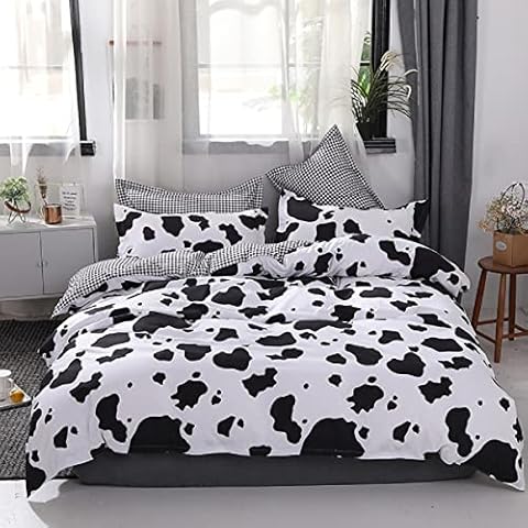 CCSYUS Duvet Cover Set Double Cow Print Microfiber Reversible Double Bed Duvet Cover Set White and Black Quilt Cover with 2 Pillowcase Cover