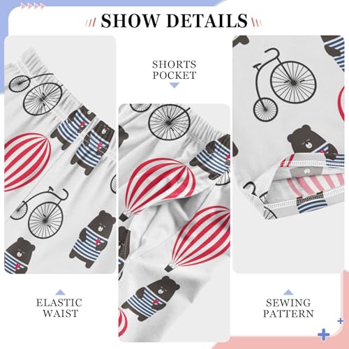 Bear and Hot Air Balloon Boys Long Pants Soft Trousers Elastic Waist Kids Lounge Bottoms with Pockets S-XL4