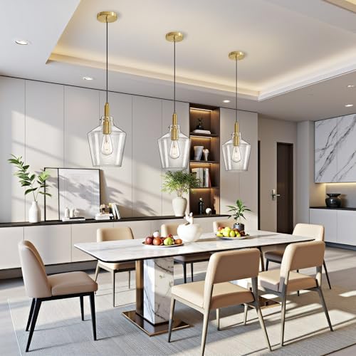 Image of Seeded Glass Pendant Lighting for Kitchen Island Foyer 1 Pack Gold 8 Inch