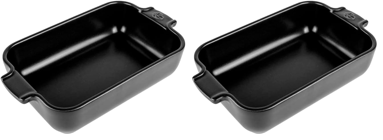 PEUGEOT - Rechteckige Auflaufform aus Keramik - 22 cm x 11,3 cm x 5,1 cm - Fassungsvermögen: 0,85 L - 10 Jahre Garantie - Französische Herstellung - Satinschwarz (Packung mit 2)