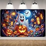 Ghost Pumpkin Halloween Photo Backdrop,Night Moon Banner Party Decorations and Supplies for Home-71×43''