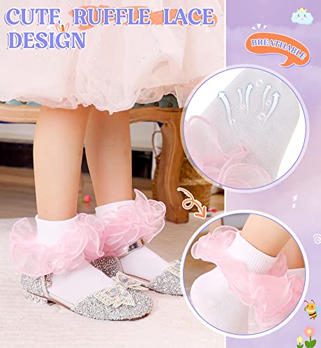Girls Ruffle Socks Cute Double Lace Frilly Princess Dress Cotton Socks for Kids Toddler Girls 2 Pairs2