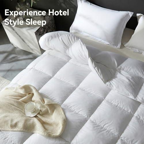 Image of L LOVSOUL Goose Feather Down Fiber Comforter Cali King Size, 100% Organic Cotton Fabric Duvet Insert,1200TC,750+Fill Power, Hotel Collection, Light Weight White with 8 Tabs,104X96IN