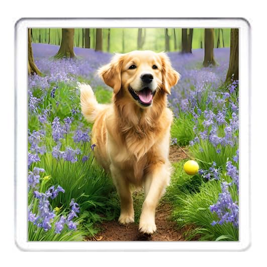 Untersetzer mit Golden Retriever-Motiv, 4 verschiedene Golden Retriever-Hundebilder auf 10 x 10 cm Acryl-Untersetzer. Untersetzer-Set in Box
