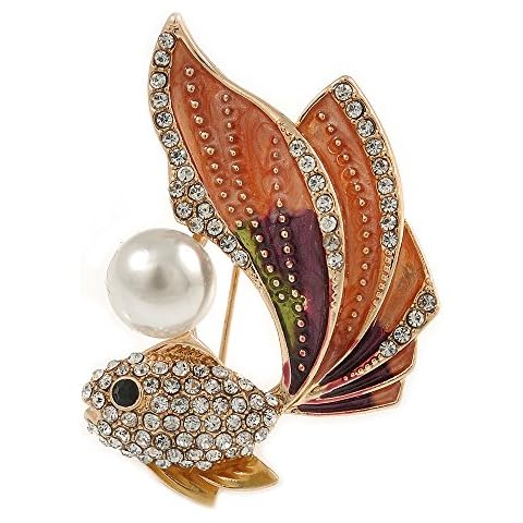 Avalaya Crystal Coral Gold-Fish Brooch/Pendant Cover