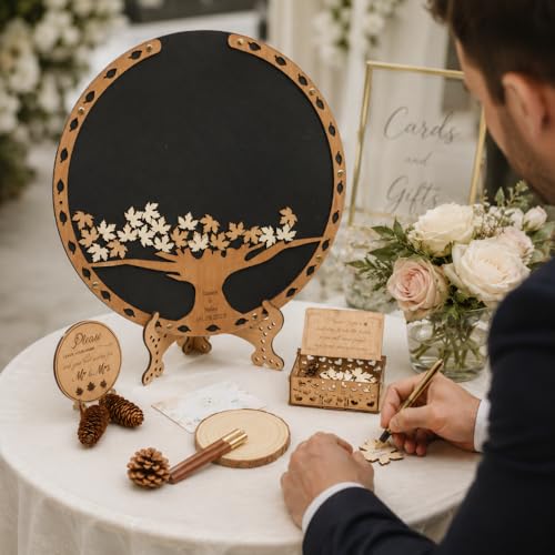 Image of Personalized Maple Tree Wedding Guest Book Alternative, Fall Leaf Drop Box