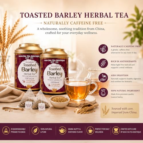 Image of Sancha Tea Boutique, Barley Herbal Tisane, 25 Pyramid Bags x 2, Caffeine-Free, Toasted & Nutty Aroma, Roasted Grain Infusion