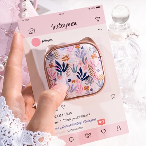 Image of for AirPods 4 Case with Cleaning Kit, Cute Cat Ear Print Design & Cute Buckle, Inverted Phone Holder Design, Top Safe Lock Buckle Design, for Girls AirPods 4 case 2024, Rose Gold Leaves