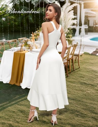 Image of Bbonlinedress Halter Cocktail Women Dresses Prom Formal Wedding Guest Bridesmaid Ruffled Maxi Hi-Lo Evening Party 2026 Dress