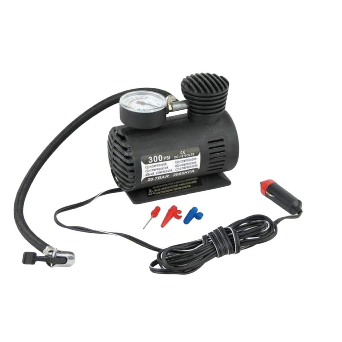 Compresor de aire portátil 12v 100w con manómetro digital e inflador 8