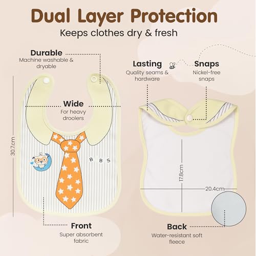 Image of Waterproof Spill Resistant Bibs, Baby Apron with Bib, Baby Bibs for 6 to 12 Months, Fastdry Bibs, Soft Cotton Bib (Set of 3)