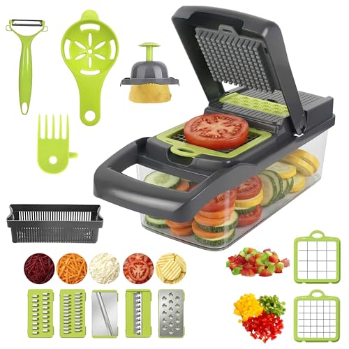 Consejos para Comprar Nicer dicer magic cube mexico Top 10. 50 Raganet, Cortador de Verduras 12 en 1, Picador de Verduras con 8 Cuchillas de Acero Inoxidable, Cesta Coladora para Frutas y Verduras, Cortador de Mandolina para Cocina, Uso del...
