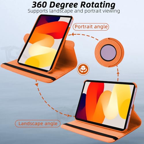 Image of TGK Rotating Cover for Redmi Pad SE 11 inch 360 Degree Leather Flip Case (Orange)