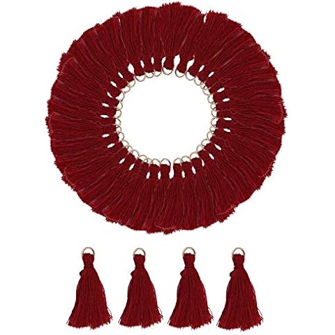 100 Pieces Mini Tassels Mala Tassel Kit for Earring Necklace Jewelry Making Garland Keychain Charms Crafts Decorations (Burgundy) Cover