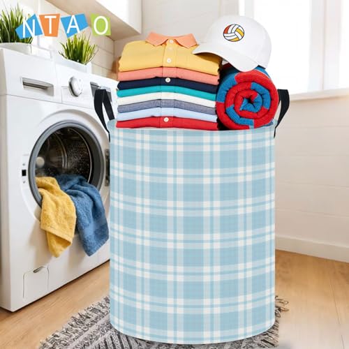 Image of NTAOHAMPER Laundry Hamper, Laundry Basket, Baby Nursery Hamper, Waterproof Storage Bin, Clothes Organizer Basket, Room Decor (Blue Plaid)