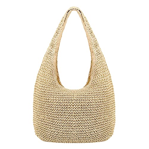 Image of Naimo Women Straw Beach Shoulder Bag Woven Tote Handbag Large Handmade Weaving Summer Casual Hobo Bag