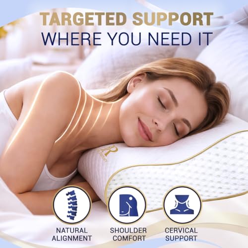 Image of Cervical Memory Foam Pillow-(2 Pack) 4-Layer Adjustable King Size Contour Design for Side Sleepers, Neck Support & Pain Relief, Orthopedic, CertiPUR-US Certified