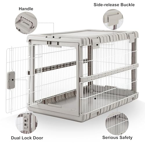 ZOMISIA Collapsible Dog Crate for Large Dogs - 36" L Heavy Duty Dog Kennel No Tools Required with 4 Sides Steel Foldable Cage for Dogs Indoor Furniture, Portable Carrier with 2 Smooth Wheels, Beige - Image 5
