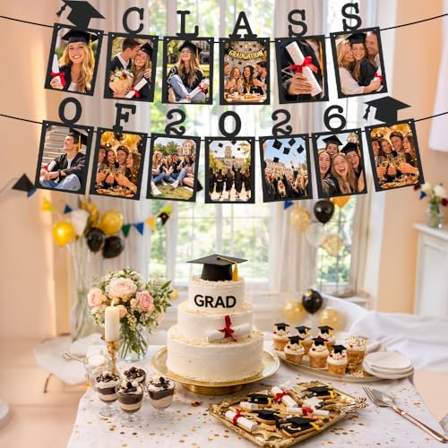 Image of Class of 2026 Graduation Photo Banner, Graduation Photo Display Decorations, Class of 2026 Party Decorations for College Senior, High, Middle, Junior, Kindergarten Pictures Display Grad Party Supplies