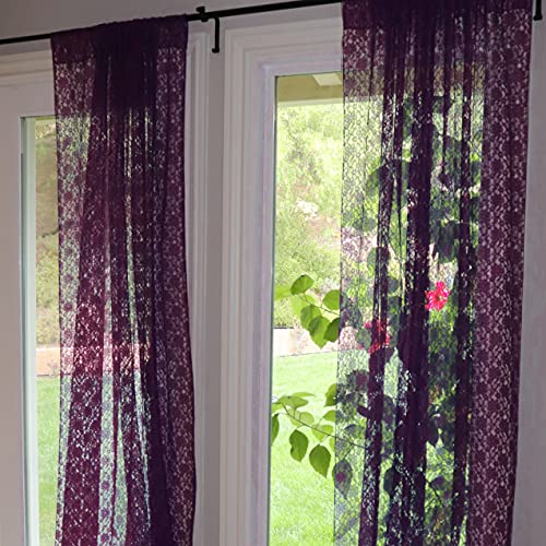 lovemyfabric Floral Lace Window Curtain Panel Sheer Lace Bedroom Kitchen Dining Room Bathroom Classroom Diner Window Decor (58 Wide) (48 Tall Plum)