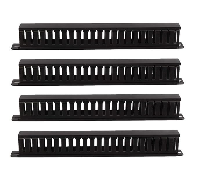 EvoTron? 1U 22 Slot Rack Mount Horizontal Cable Manager Duct Raceway with Cover & Screws for 19" Server Rack (4 Pack)-image-38
