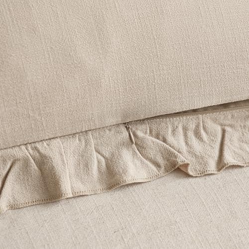 Image of Foindtower Set of 2 Decorative Soild Fringe Ruffle Throw Pillow Covers Soft Boho Farmhouse Cushion Cover Cozy Accent Retro Pillowcase for Couch Sofa Bed Living Room Home Decor,22x22 Inch,Light Tan