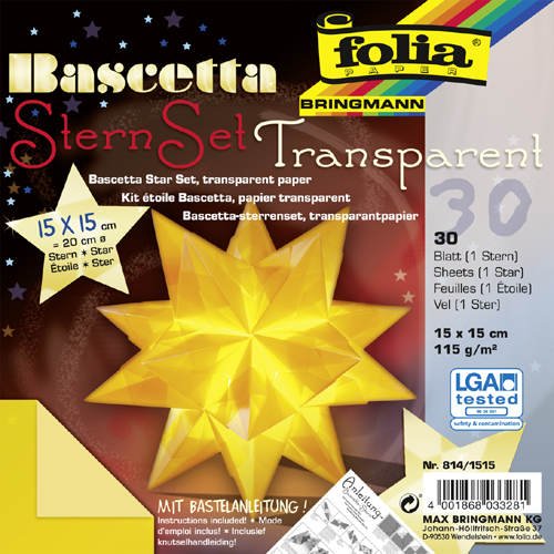 Bascetta Stern Bastelset Transparentpapier 115g/m² 15x15 cm 32 Blatt gelb Folia 814/1515