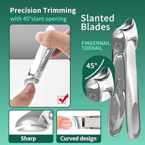 Glamne Cortaúñas 5 en 1 para personas mayores con uñas gruesas y encarnadas, kit de pedicura profesional con cortador de uñas de mango largo, hoja curvada inclinada, lima de uñas y levantador, juego - imagen 4