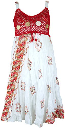 Guru-Shop Boho Minikleid, Sommerkleid, Krinkelkleid, Damen, Weiß/rot/orange, Synthetisch, Size:38, Kurze Kleider Alternative Bekleidung