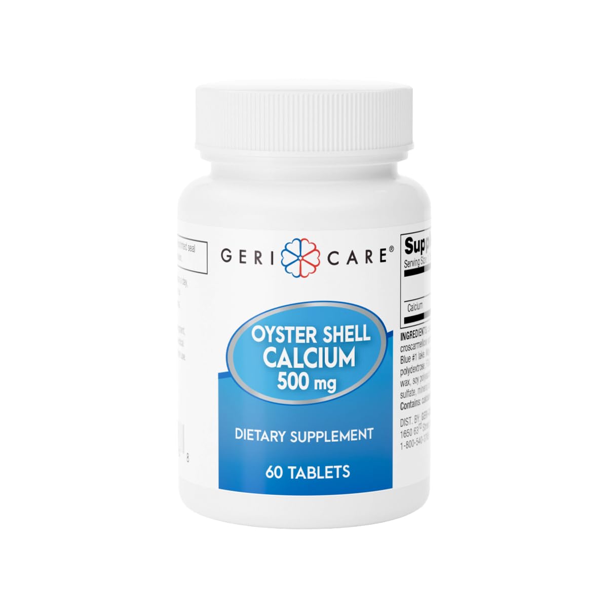 GeriCare Oyster Shell Calcium 500 mg, Bone Health & Strength Nutritional Supplement, Supports Muscle Functions, 60 Count 60 Count (Pack of 1)