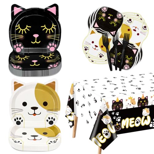 81 Pieces Cat Birthday Party Decorations - Including Cat Plates, ...
