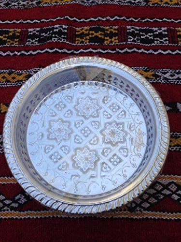 Moroccan 8.25 Inch Handmade Serving Tea Tray Silver Plated Brass Handcrafted Plate Fez Morocco