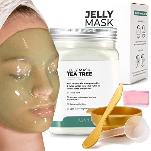 BRÜUN Peel-Off Tea Tree Jelly Mask for Face Care, A 23 fl oz Rubber Mask Jar for 30 to 35 Treatments