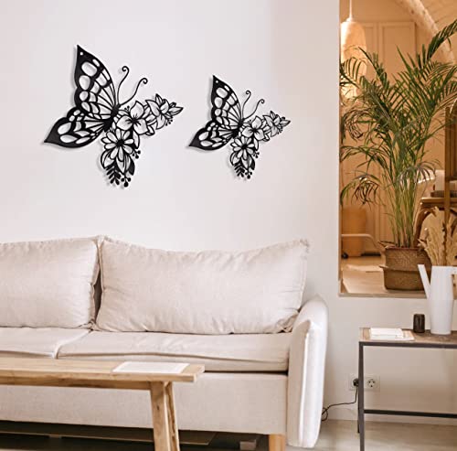 Image of EZ4ENCE Butterfly Decoration Wall Art Boho Home Decor Hanging Appearance Metal Flower for Bedroom Living Room Wall,Black(Medium)