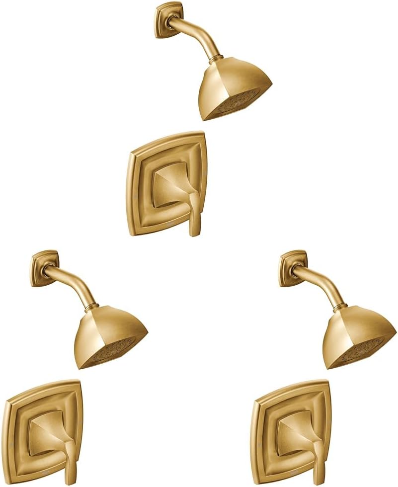 Moen Voss Brushed Gold Posi-Temp Posi-Temp Pressure Balancing Shower Trim Featuring Showerhead and Shower Lever Handle, Valve Required, T2692BG (Pack of 3)