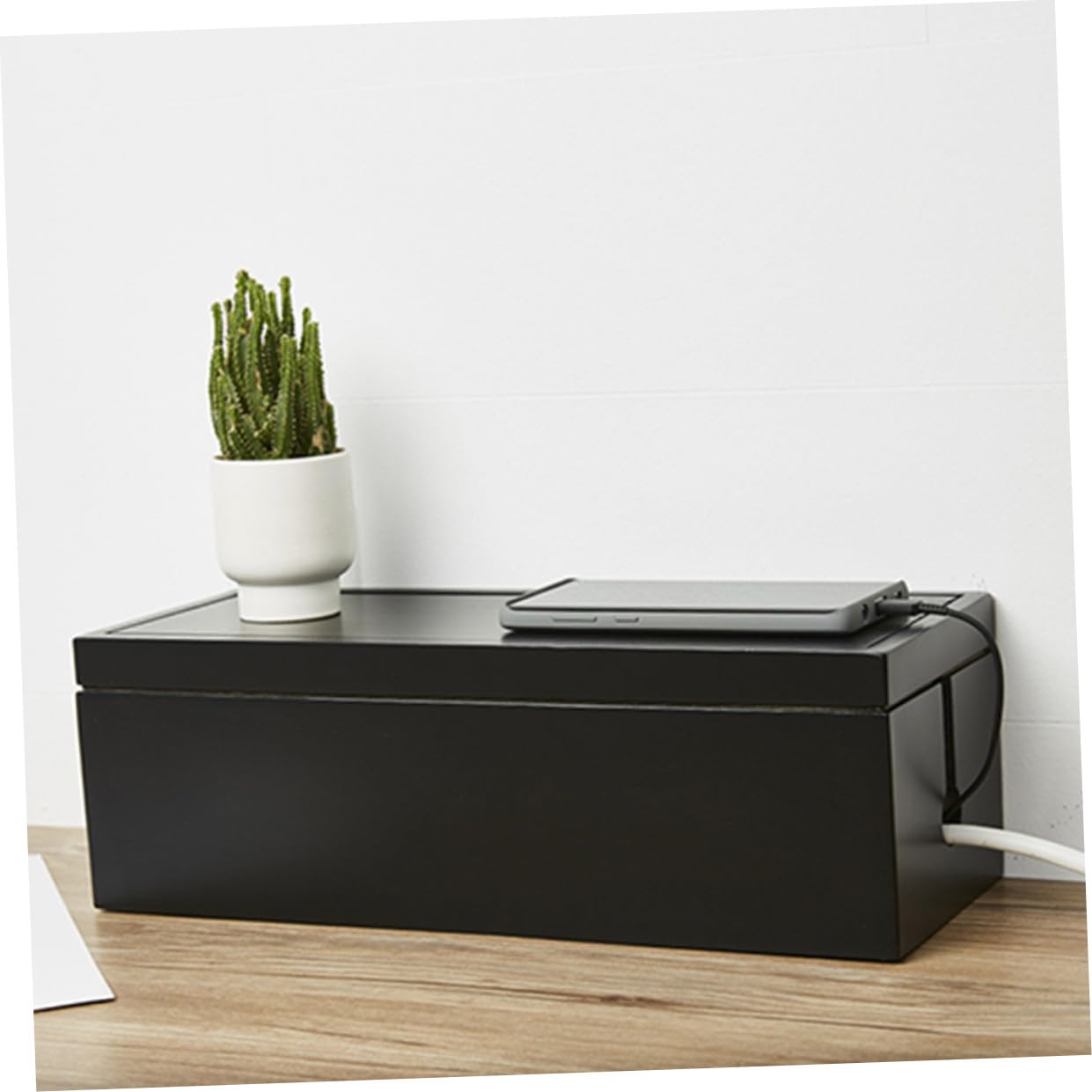 Caja Organizadora Para Cables De Madera Grande Negra, Estuche De Almacenamiento Eléctrico Para Oficina y Hogar, Práctico Organizador De Regletas y Cables Eléctricos