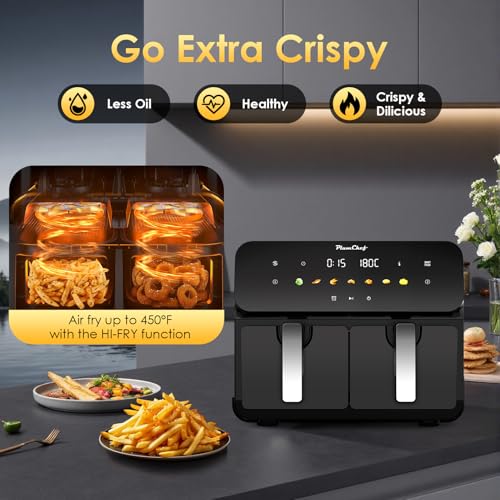 Image of 10QT Large Dual Zone Air Fryer, Double Basket Air Fryer with 2x5QT Baskets, Digital Full Touchscreen Easy-Panel, SyncCook Function, Cook 2 Dishes at Once for 4-6 Family,1700W, Black