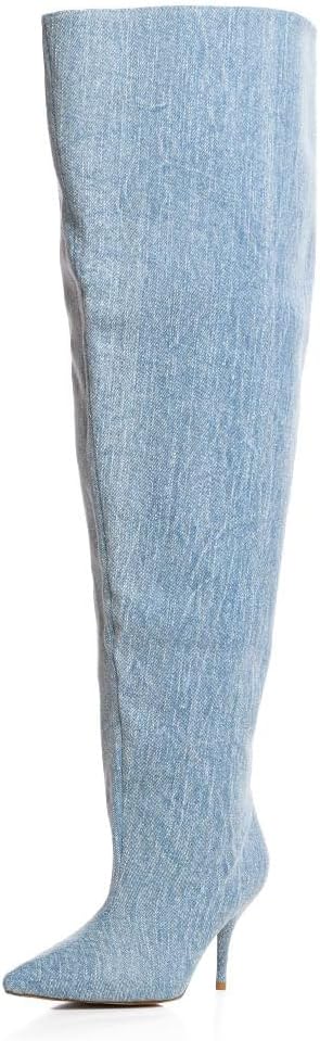 keleimusi Womens Slouchy Wide Calf Thigh High Boots Over the Knee Fabric Texitile Stiletto Boot