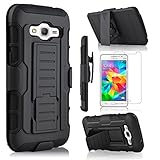 Go Prime Case, Samsung Go Prime Case, (Fit AT&T) Starshop Full Protection Hybird Case with Kickstand and Locking Belt Swivel Clip With Premium Screen Protector