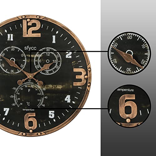 Sfycc Black Retro Silent Non-Ticking Wall Clock，Battery Operated Indoor Decorative Wall Clock Retro Modern Round Quiet Clock For Living Room Office Kitchen School Home Decor (14In) #TOP4