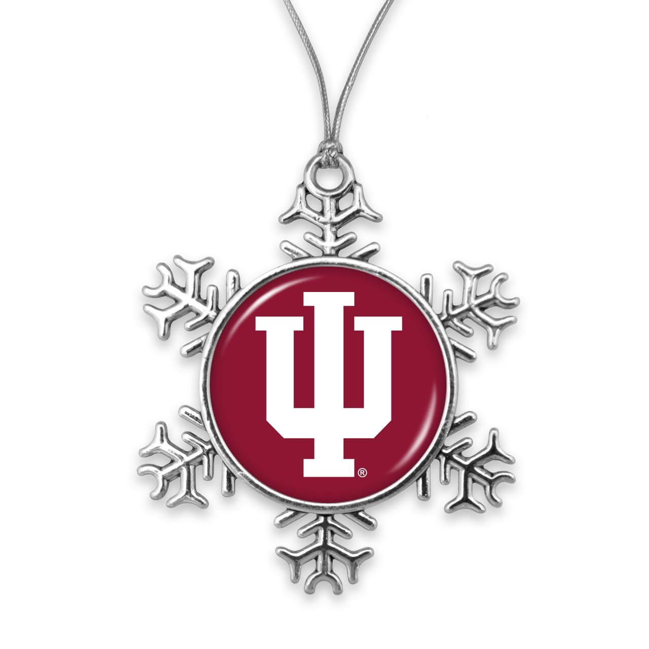 Indiana Hoosiers Snowflake with Team Logo Silver Metal Christmas Ornament Gift Tree Decoration