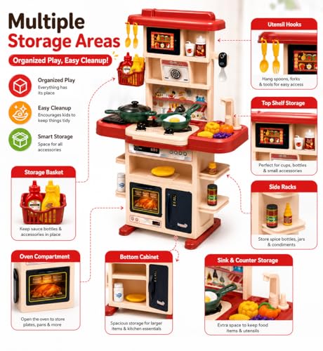 Image of Kids Kitchen Play Set with Lights & Sounds (43pcs Kitchen Set)