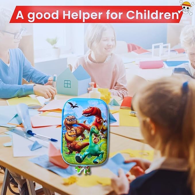 Image of Canvas 7D Dragon Dinosaur Animal Pen Pencil Case with Multi Compartments, Compass Box Pouch for Kids, School Students Stationery Items Geometry Box Cosmetic Zip Pouches Bag (Multicolor)