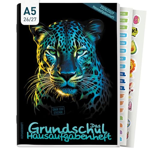 Häfft Hausaufgabenheft Grundschule 2026 2027 A5 mit Datum Leopard Das Grundschul-Hausaufgabenheft inkl. Lerntipps Sticker Mitteilungsfelder & mehr