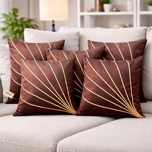 Image of LOFEY Dupion Silk Cushion Cover, 16 x 16 Inch (40 x 40 cm), Decorative Sofa Pillow Cover, Zipper Closure (2, Brown)