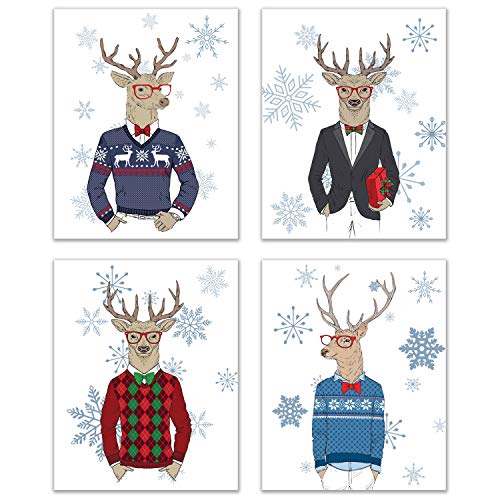 Weihnachtliche Hipster-Rentier-Drucke - Set mit 4 (20,3 x 25,4 cm) Weihnachtsfotos Cover