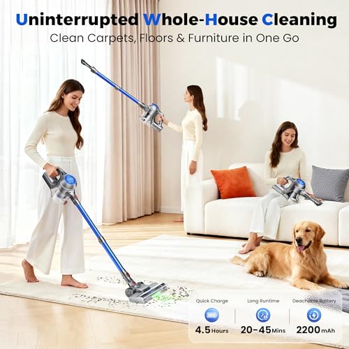 Image of UML0 Cordless Vacuum Cleaner, Stick Vacuum Cleaners for Home with 40Kpa Powerful Suction, 45 Mins Runtime, 1.6L Dust Box, Anti-Tangle, 8-in-1 Rechargeable Vacuum for Hardwood Floor, Carpet, Pet Hair