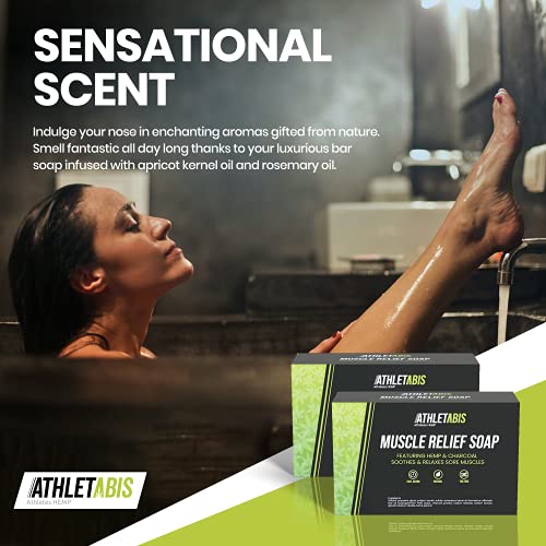 Athletabis Hemp Soap Bar For Muscle Relief – Charcoal & Hemp Seed Oil Natural Soap Soothes Inflammation & Muscle Soreness With Apricot Kernel Oil, Rosemary Oil, Shea Butter 5 Ounce (Pack Of 2) #TOP5