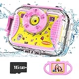 SHOWCAM Kids Waterproof Camera Best Gift for Children with Video, Underwater Child Cam for Girl Age 3,4,5,6+, Selfie Supported 1080P 8MP 2.4 Inch Large Screen, 16GB, Silicon Handle - Pink